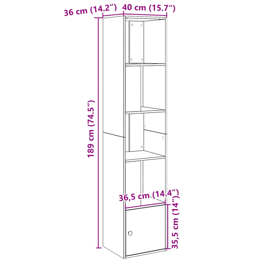 Bookcase White 40x36x189 cm Engineered Wood