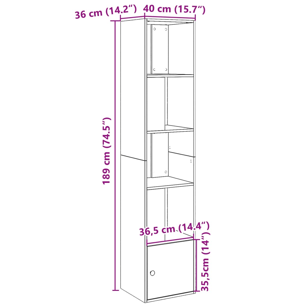 Bookcase Sonoma Oak 40x36x189 cm Engineered Wood