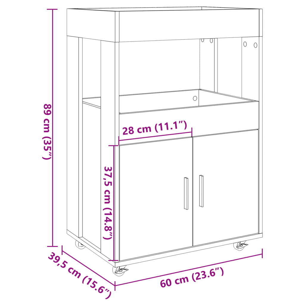 Bar Cart White 60x39.5x89 cm Engineered Wood