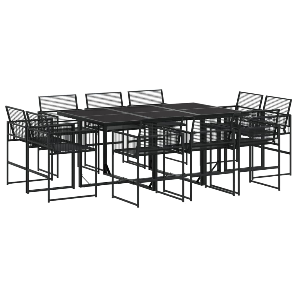 11 Piece Garden Dining Set Black Poly Rattan