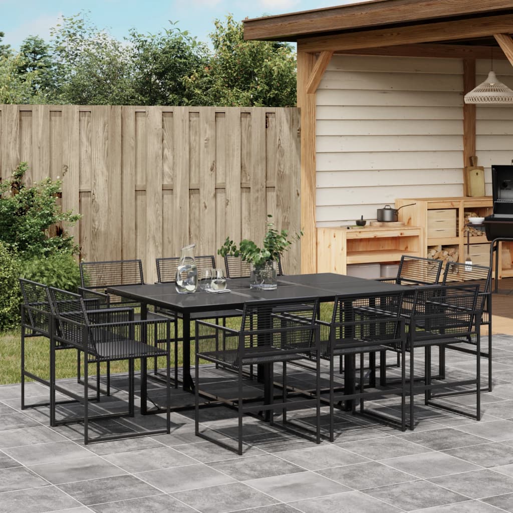 11 Piece Garden Dining Set Black Poly Rattan