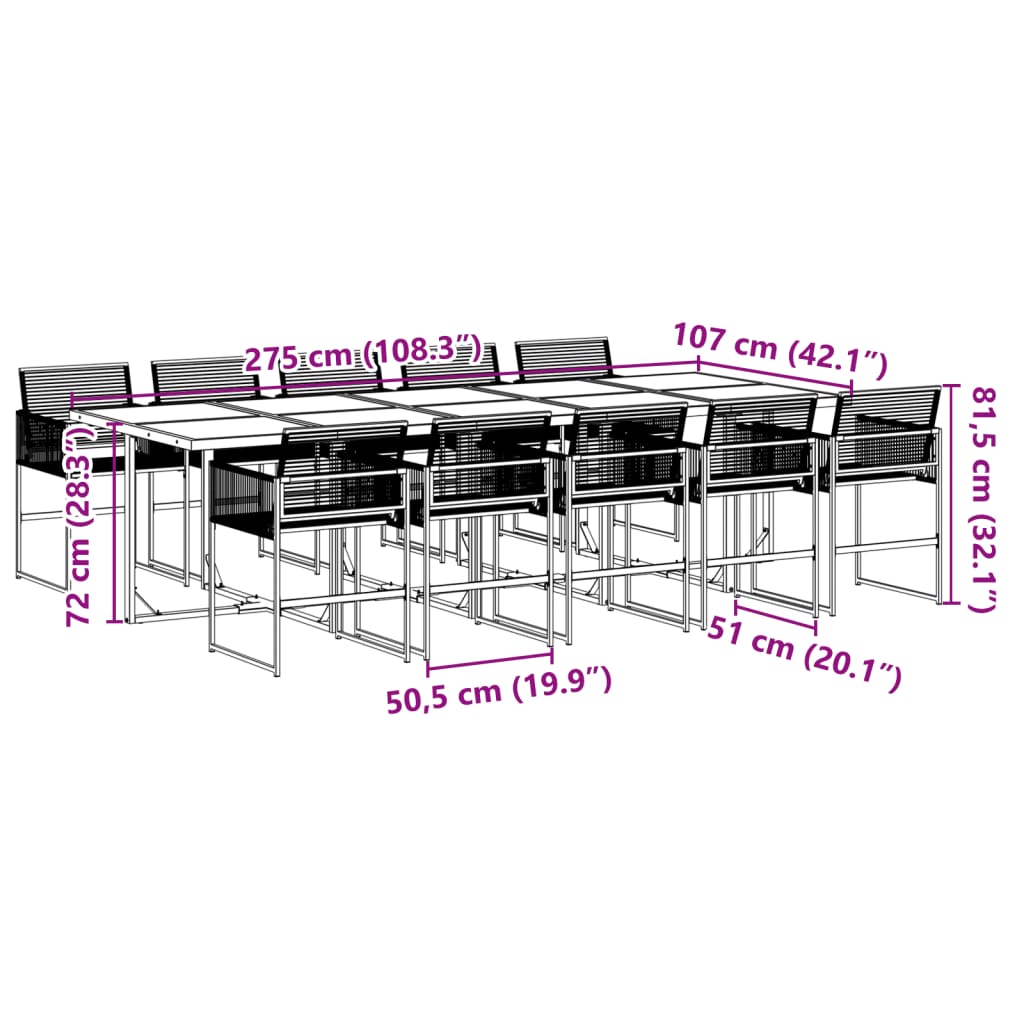 11 Piece Garden Dining Set Black Poly Rattan