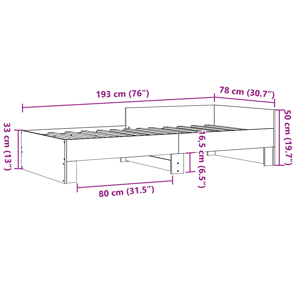 Bed Frame without Mattress Sonoma Oak 75x190 cm Small Single Engineered Wood