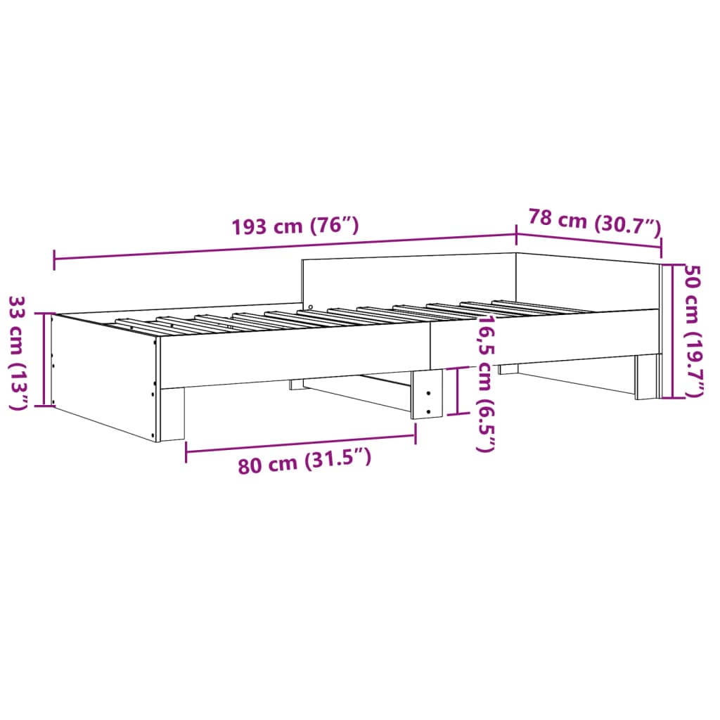 Bed Frame without Mattress Concrete Grey 75x190 cm Small Single Engineered Wood