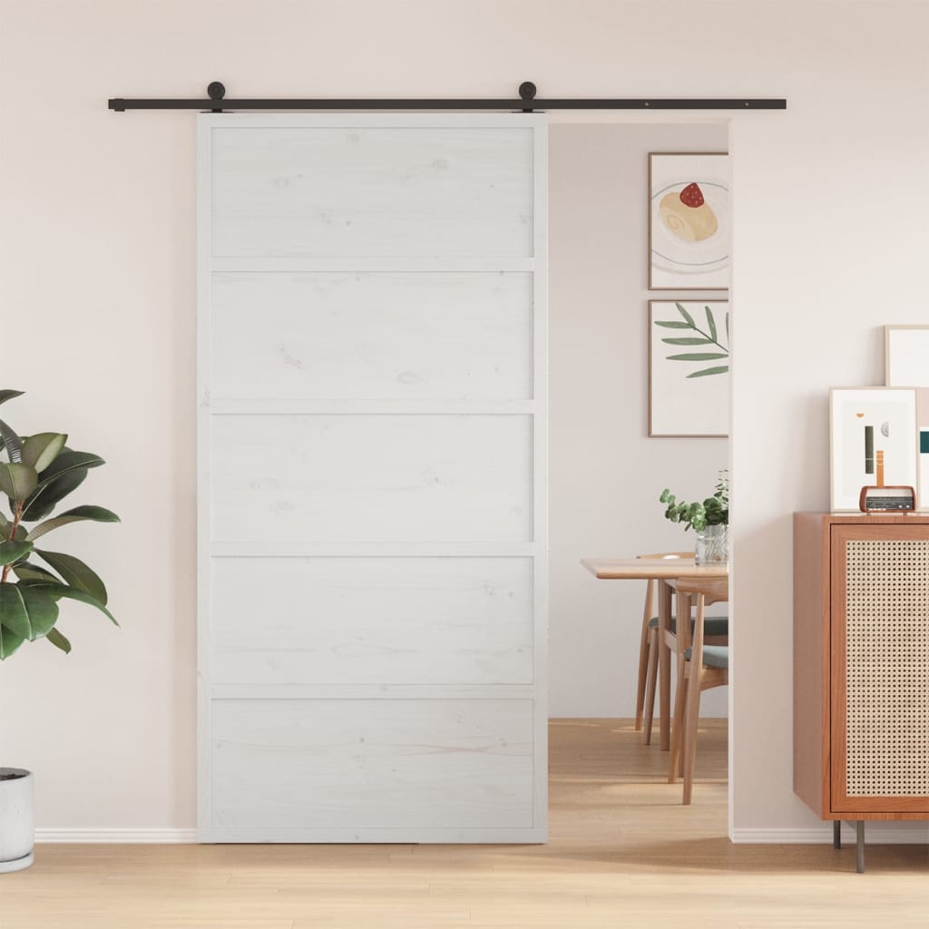 Barn Door White 100x208 cm Solid Wood Pine