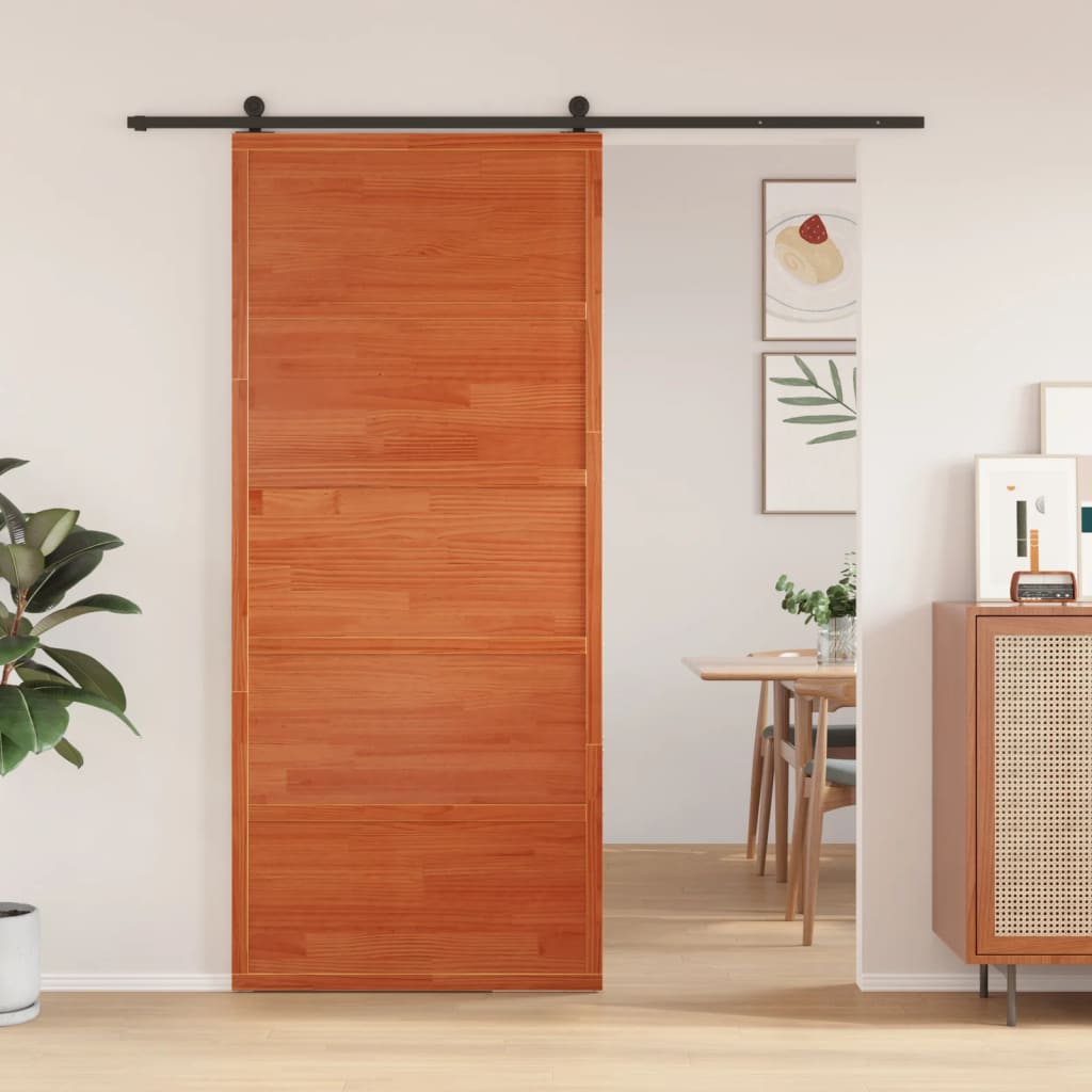 Barn Door Wax Brown 90x208 cm Solid Wood Pine