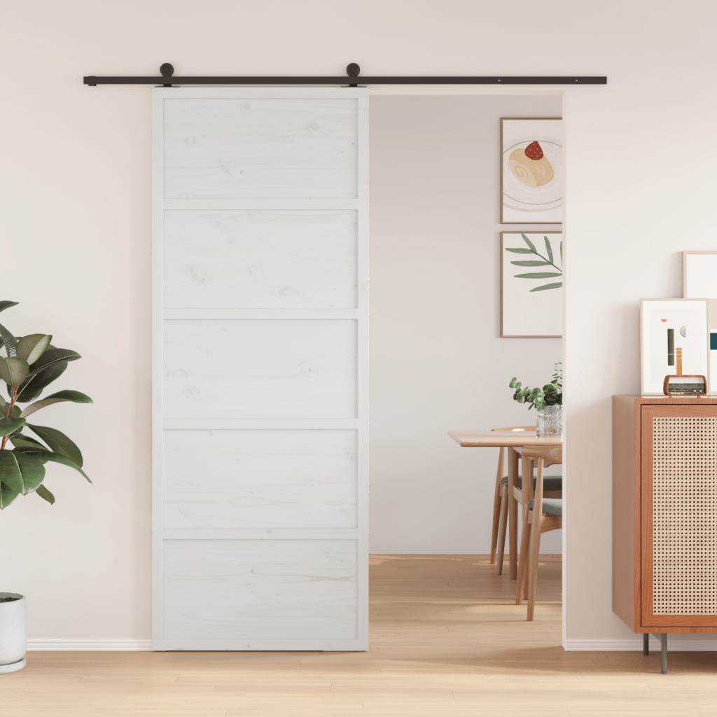 Barn Door White 80x208 cm Solid Wood Pine