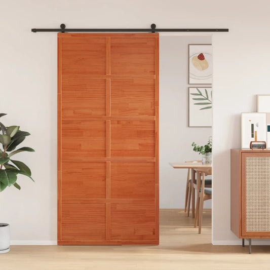 Barn Door Wax Brown 100x208 cm Solid Wood Pine