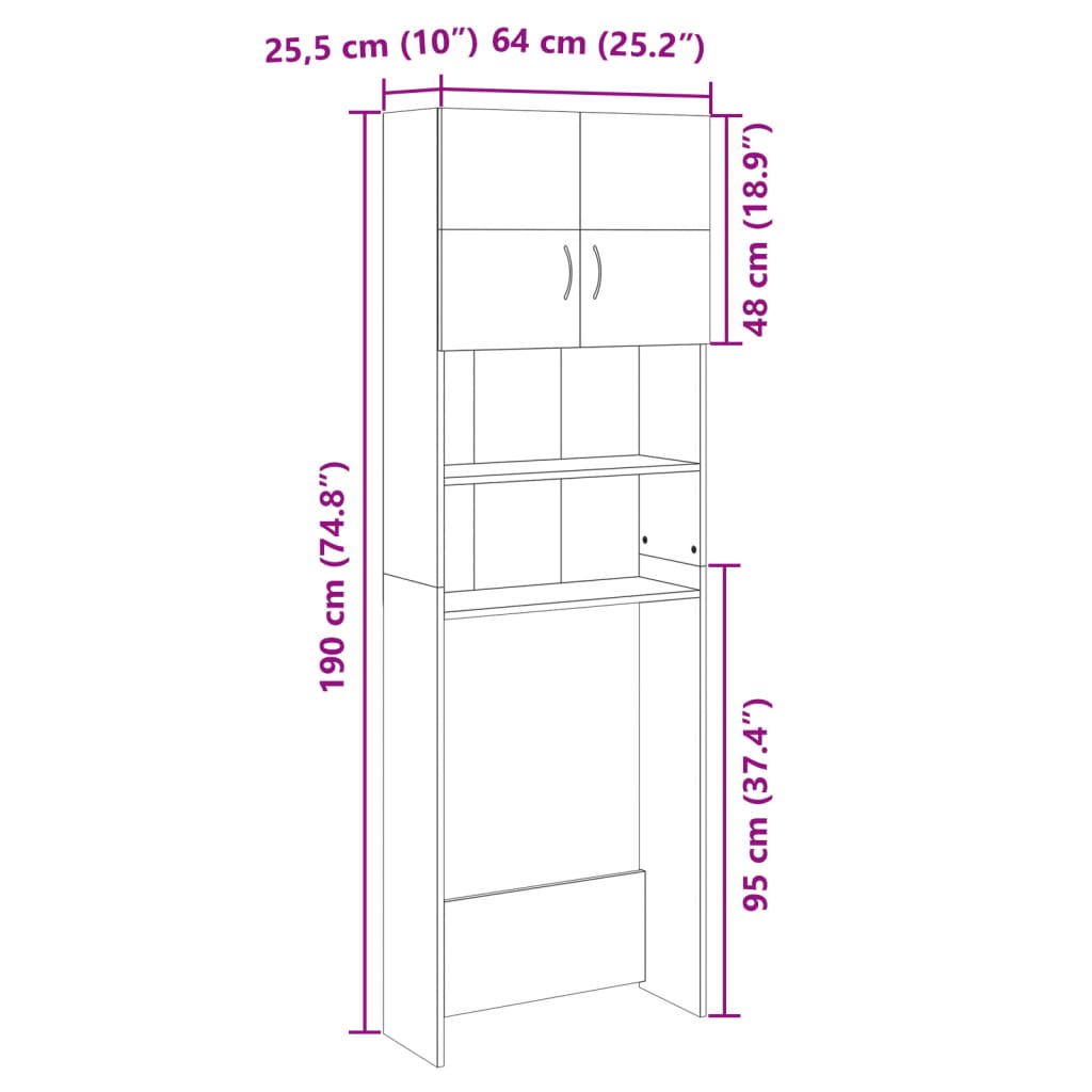 Washing Machine Cabinet Sonoma Oak 64x25.5x190 cm Engineered Wood