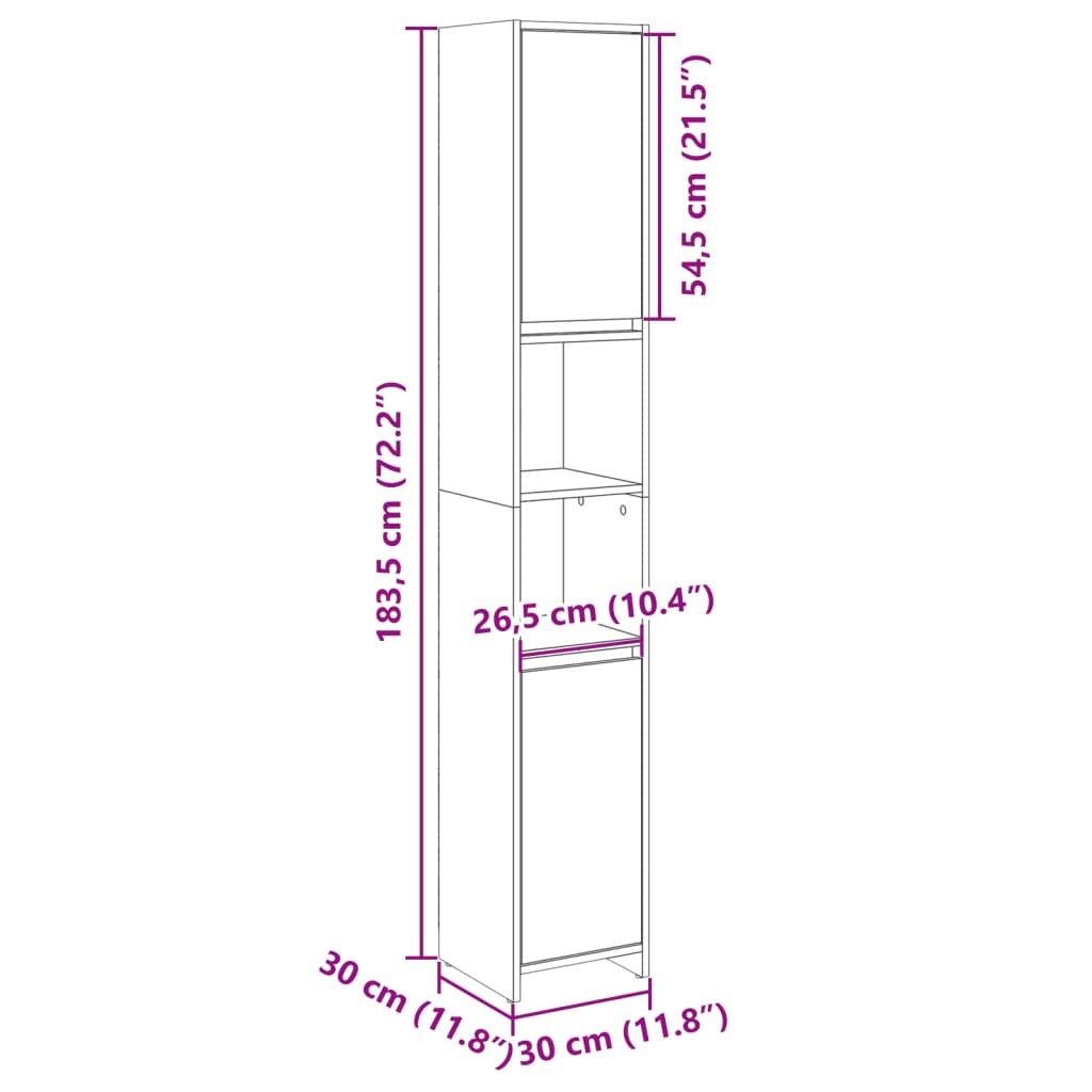 Bathroom Cabinet Sonoma Oak 30x30x183.5 cm Engineered Wood