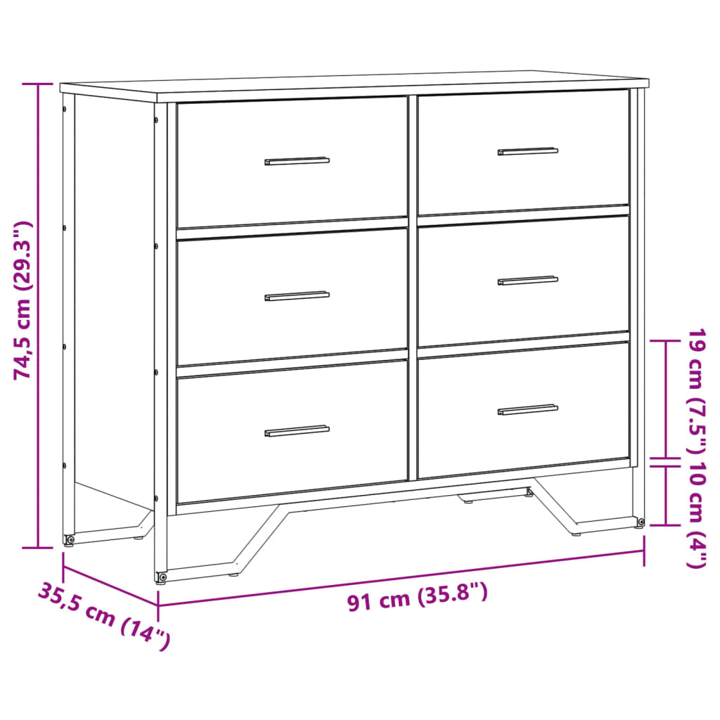 Chest of Drawers Brown Oak 91x35.5x74.5 cm Engineered wood