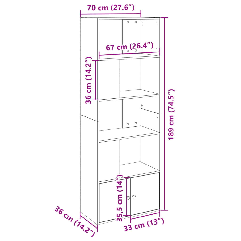 Bookcase Sonoma Oak 70x36x189 cm Engineered Wood