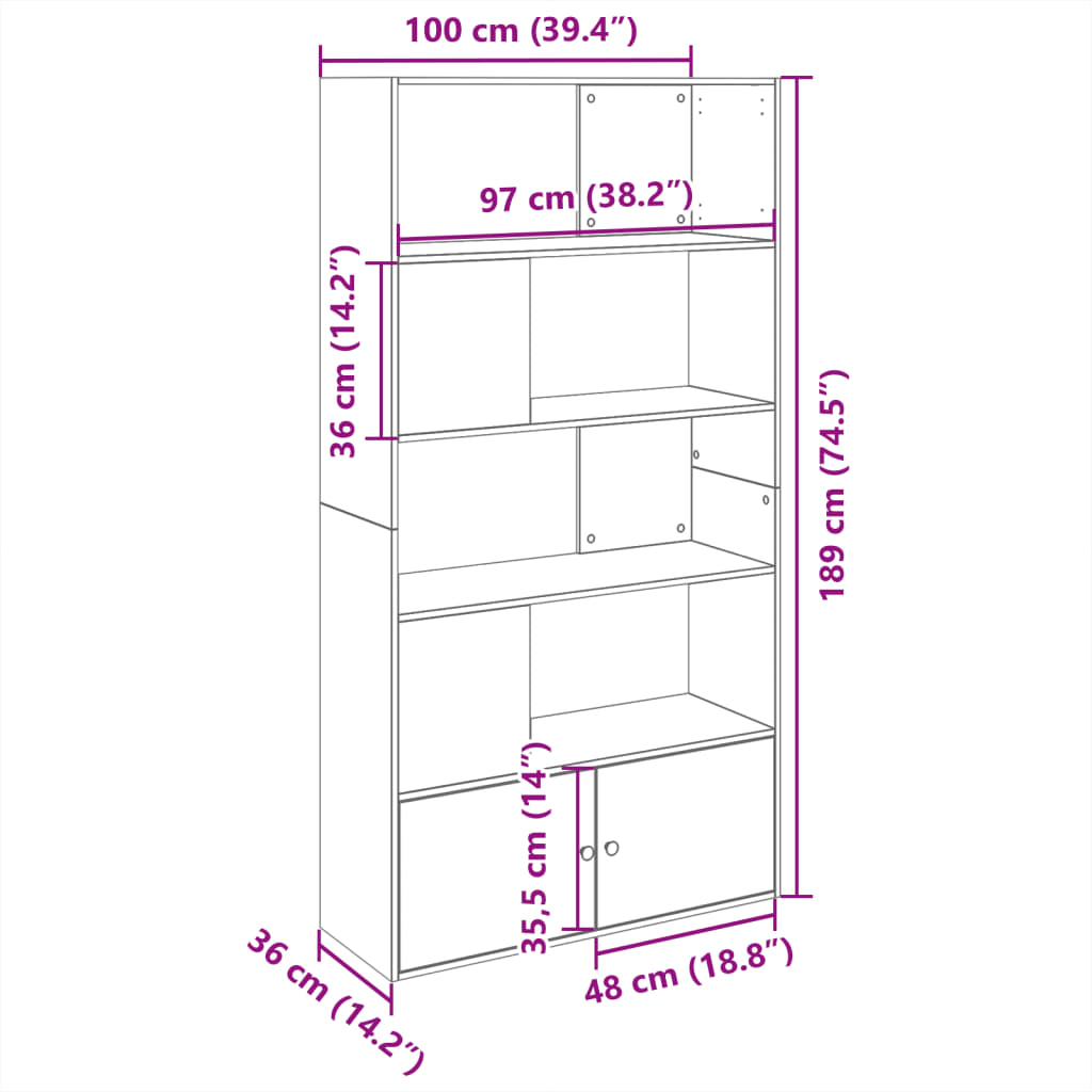 Bookcase Sonoma Oak 100x36x189 cm Engineered Wood