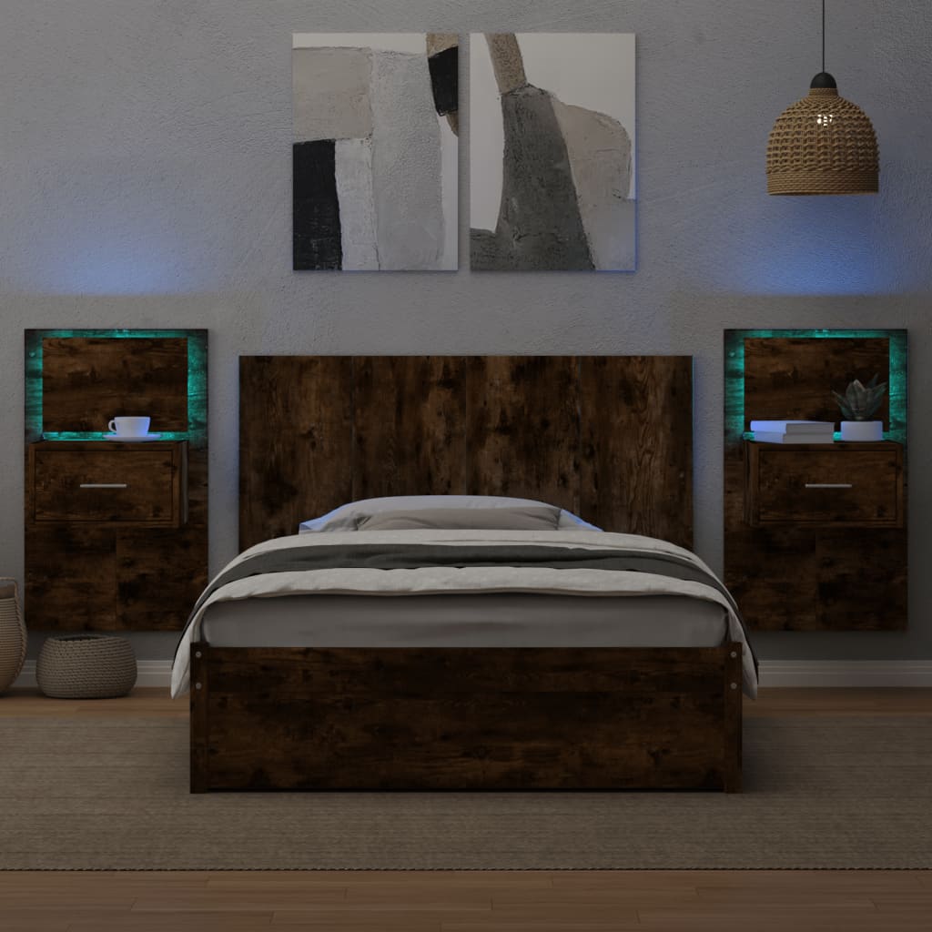 Bed Headboard with Cabinets Smoked Oak 120 cm Engineered Wood