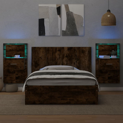 Bed Headboard with Cabinets Smoked Oak 120 cm Engineered Wood