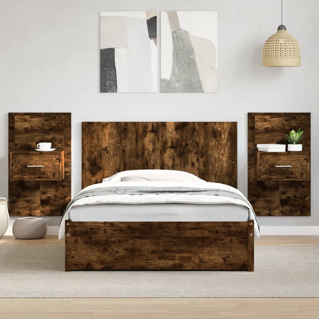 Bed Headboard with Cabinets Smoked Oak 120 cm Engineered Wood