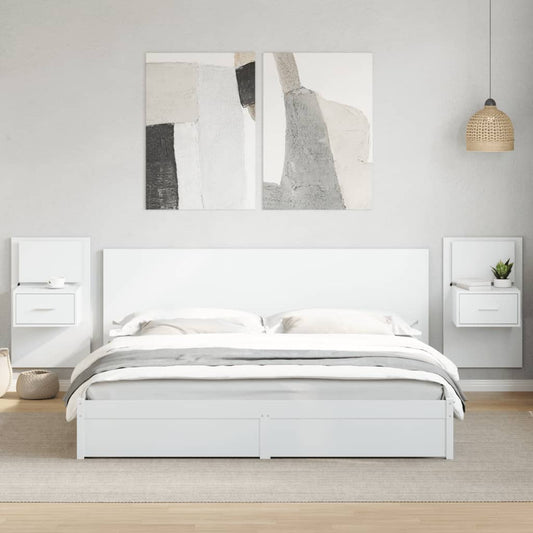 Bed Headboard with Cabinets White 200 cm Engineered Wood