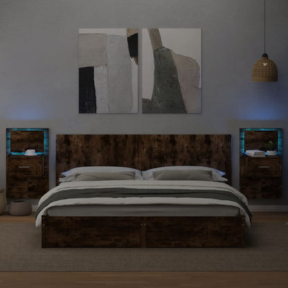 Bed Headboard with Cabinets Smoked Oak 200 cm Engineered Wood