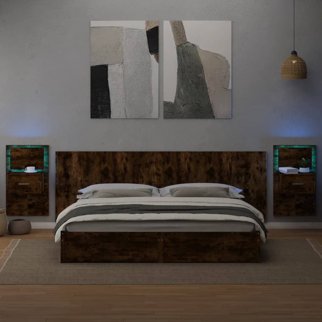 Bed Headboard with Cabinets Smoked Oak 240 cm Engineered Wood