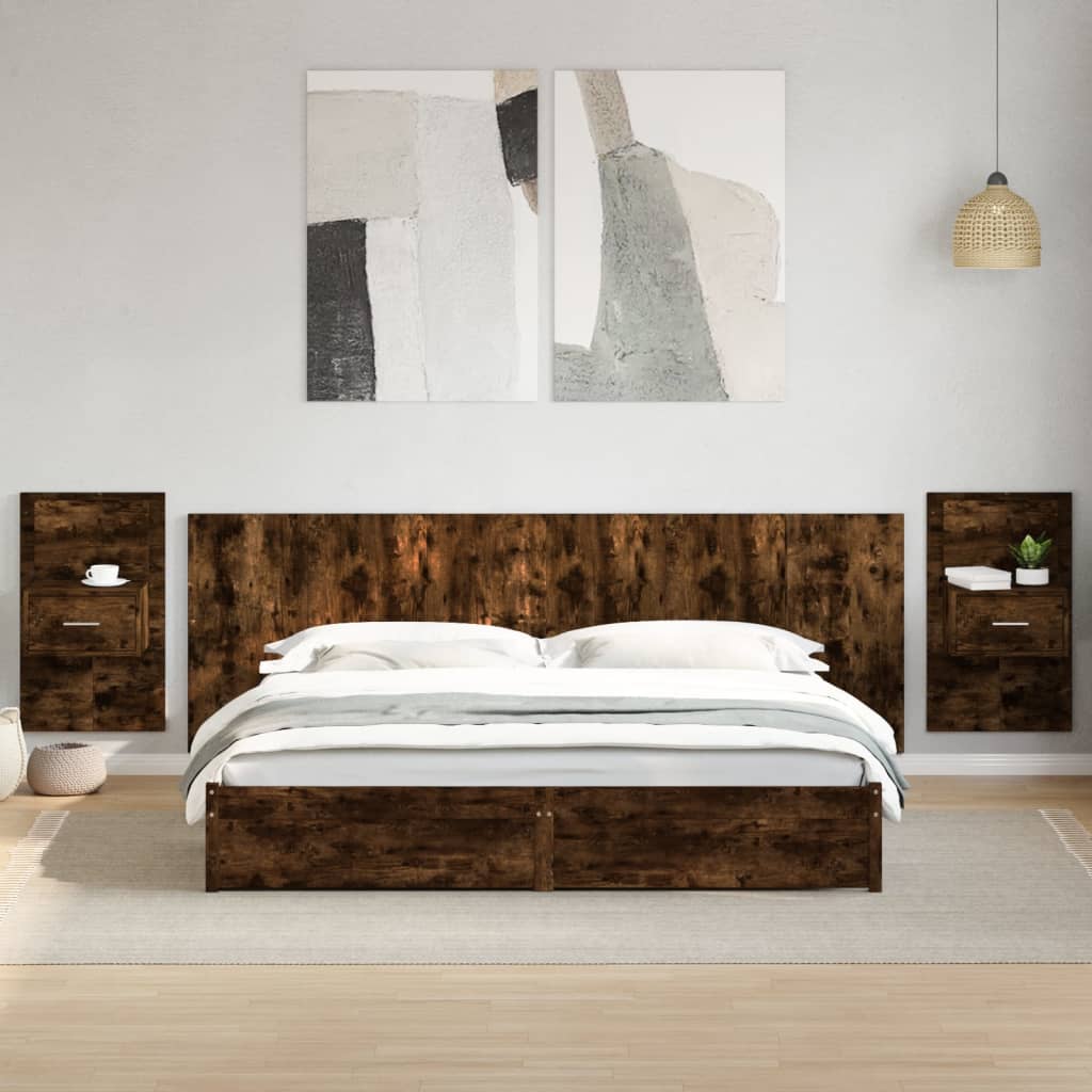 Bed Headboard with Cabinets Smoked Oak 240 cm Engineered Wood