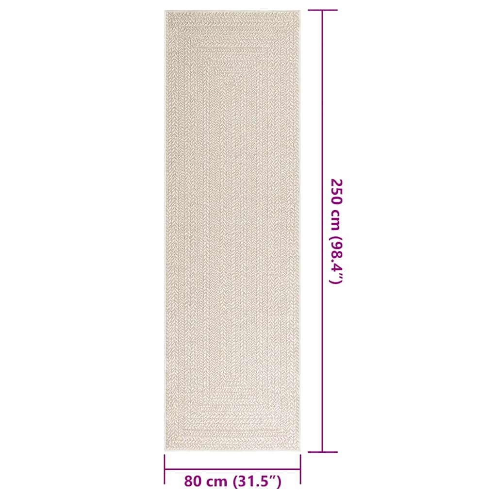 Rug ZIZUR Cream 80x250 cm Jute Look Indoor and Outdoor