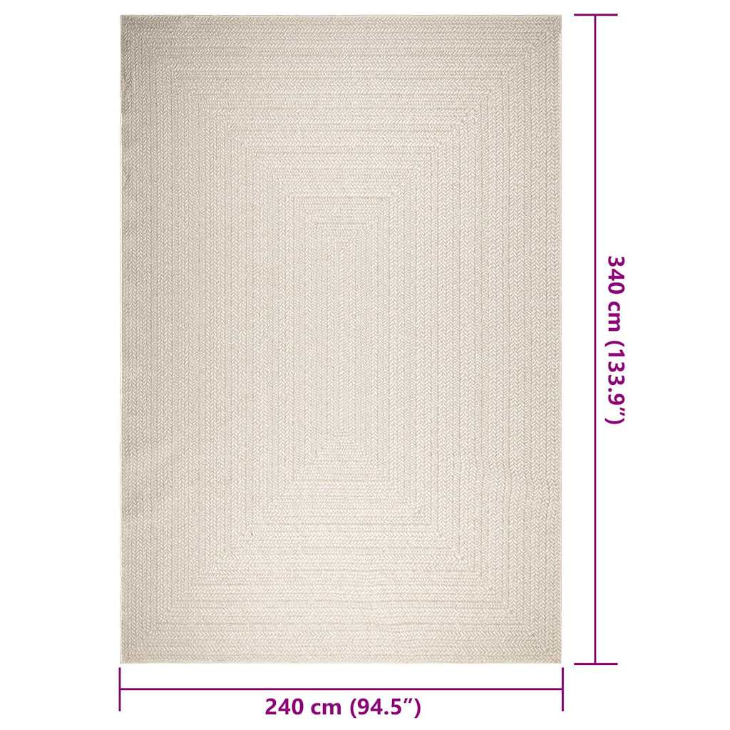 Rug ZIZUR Cream 240x340 cm Jute Look Indoor and Outdoor