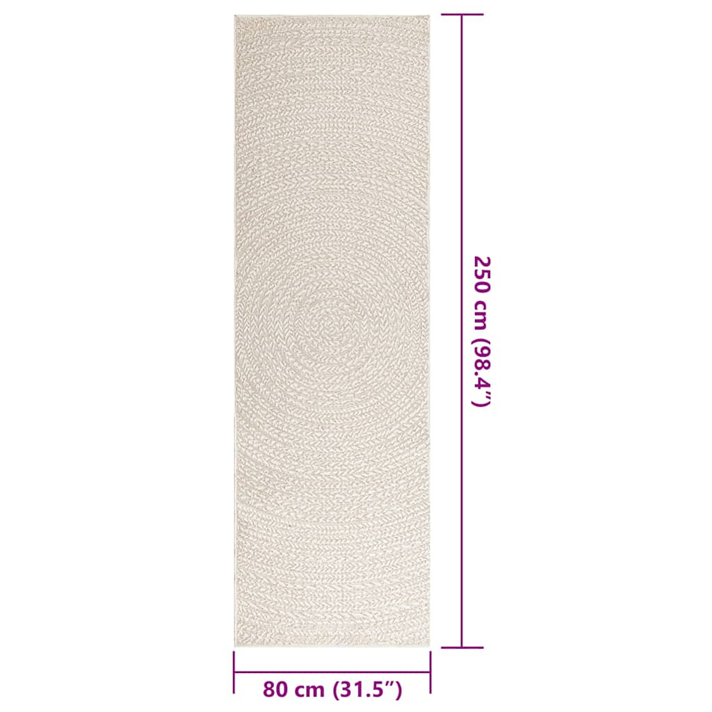 Rug ZIZUR Cream 80x250 cm Jute Look Indoor and Outdoor