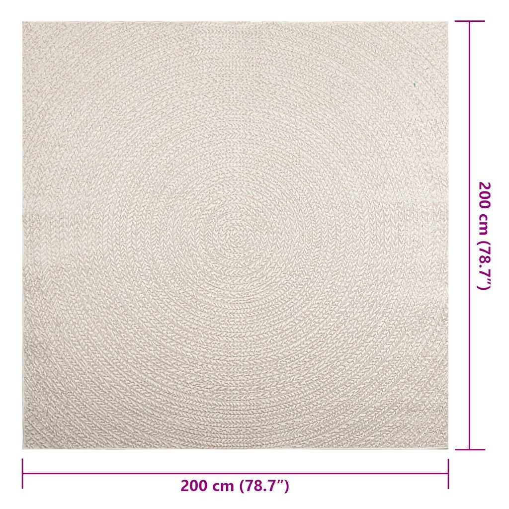 Rug ZIZUR Cream 200x200 cm Jute Look Indoor and Outdoor