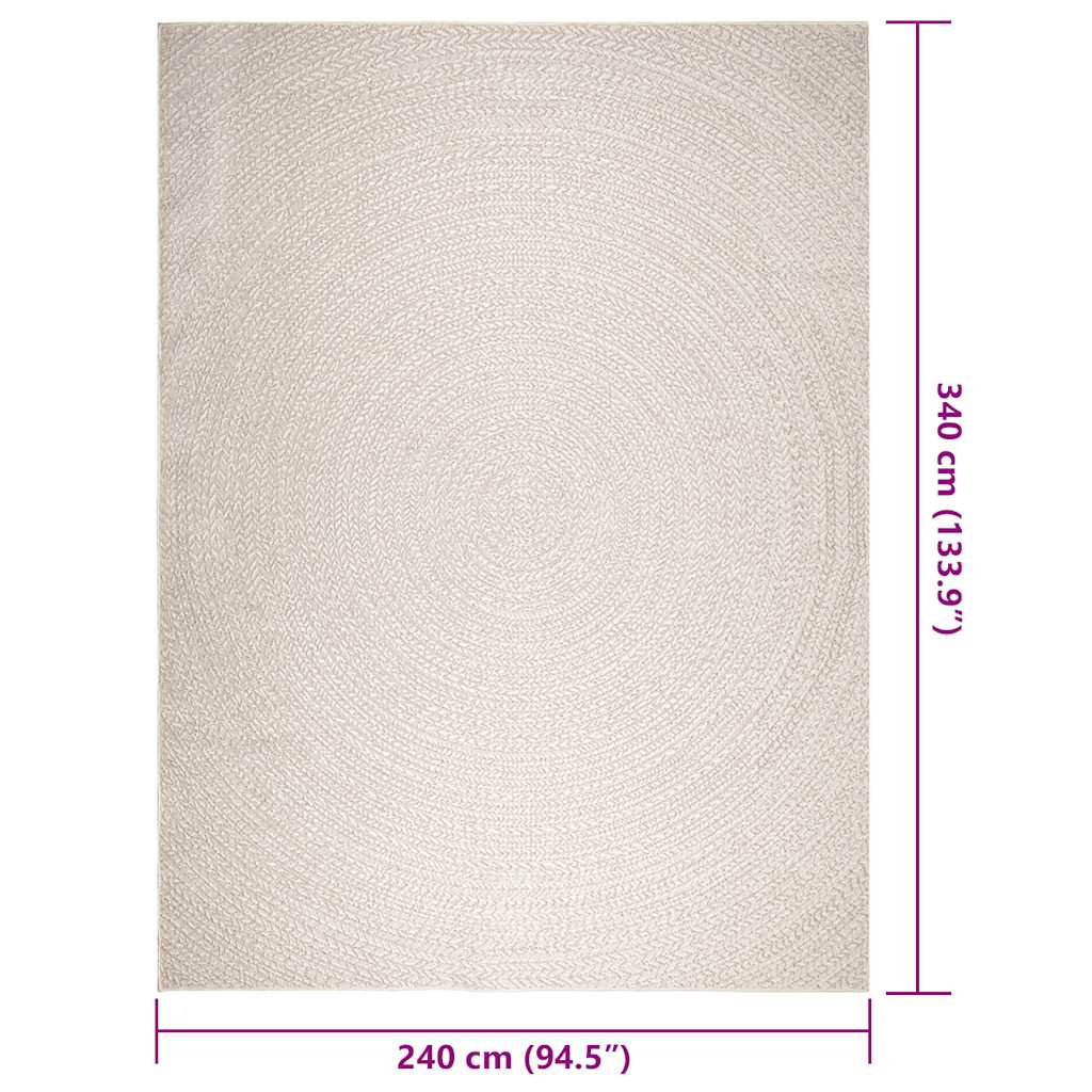 Rug ZIZUR Cream 240x340 cm Jute Look Indoor and Outdoor