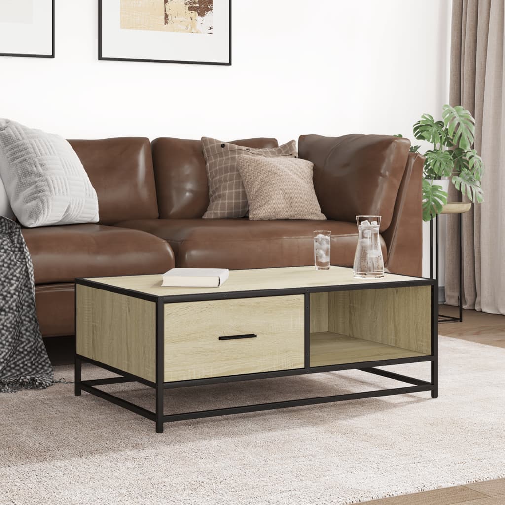 Coffee Table Sonoma Oak 90x57x35 cm Engineered Wood and Metal