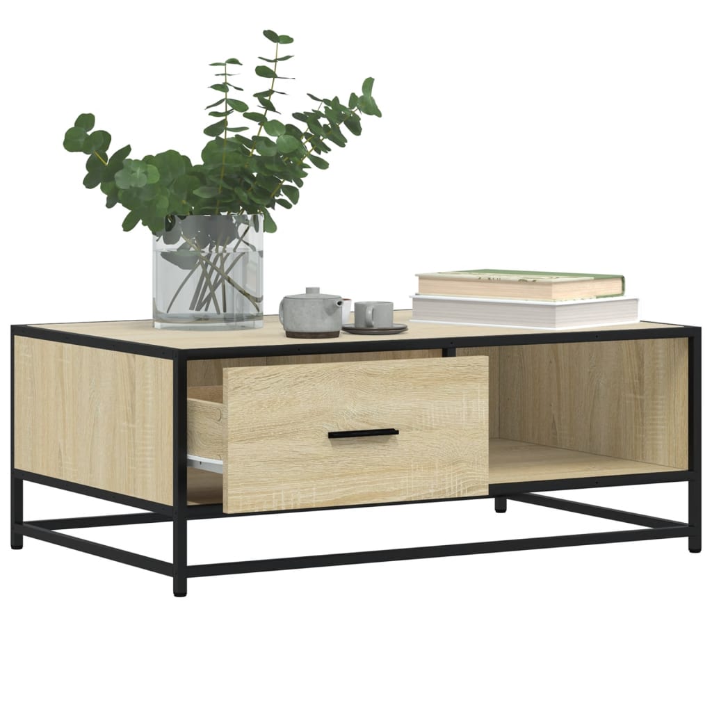 Coffee Table Sonoma Oak 90x57x35 cm Engineered Wood and Metal