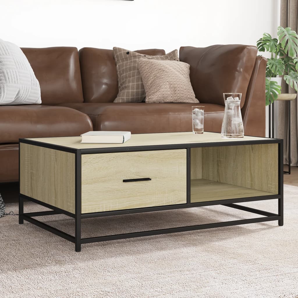 Coffee Table Sonoma Oak 90x57x35 cm Engineered Wood and Metal