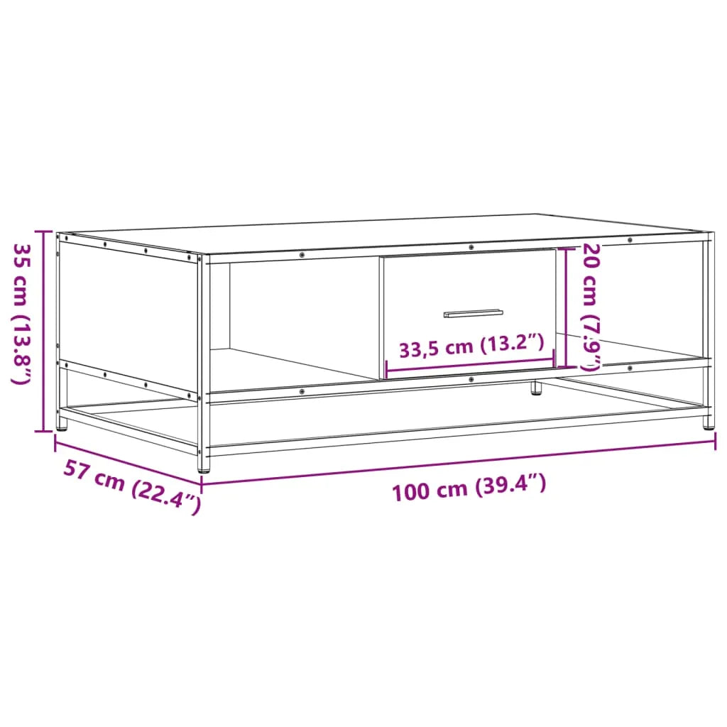 Coffee Table Smoked Oak 100x57x35 cm Engineered Wood and Metal