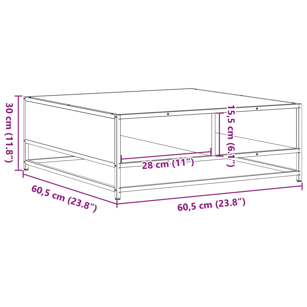 Coffee Table Smoked Oak 60.5x60.5x30 cm Engineered Wood and Metal