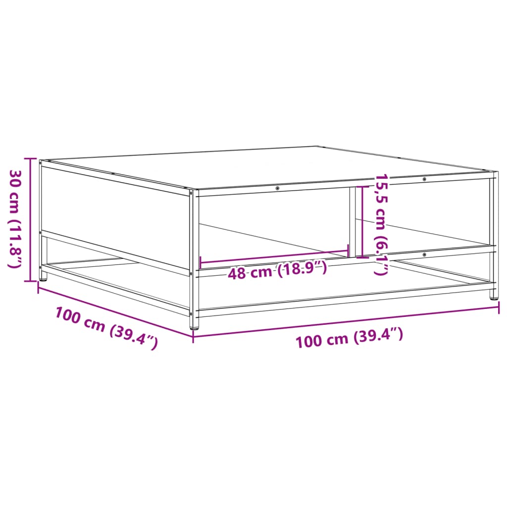 Coffee Table Sonoma Oak 100x100x30 cm Engineered Wood and Metal