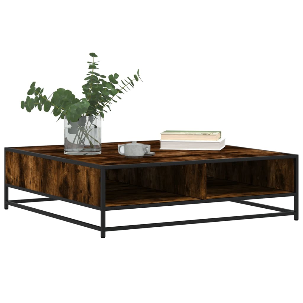 Coffee Table Smoked Oak 100x100x30 cm Engineered Wood and Metal