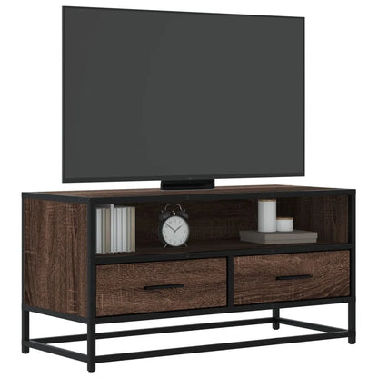 TV Cabinet Brown Oak 80x34.5x40 cm Engineered Wood and Metal