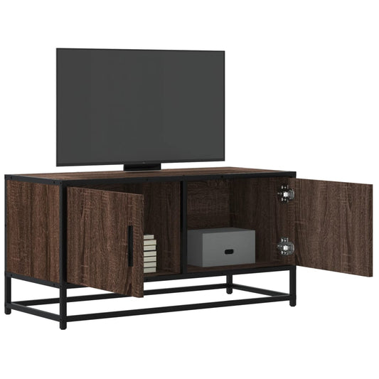 TV Cabinet Brown Oak 80x34.5x40 cm Engineered Wood and Metal