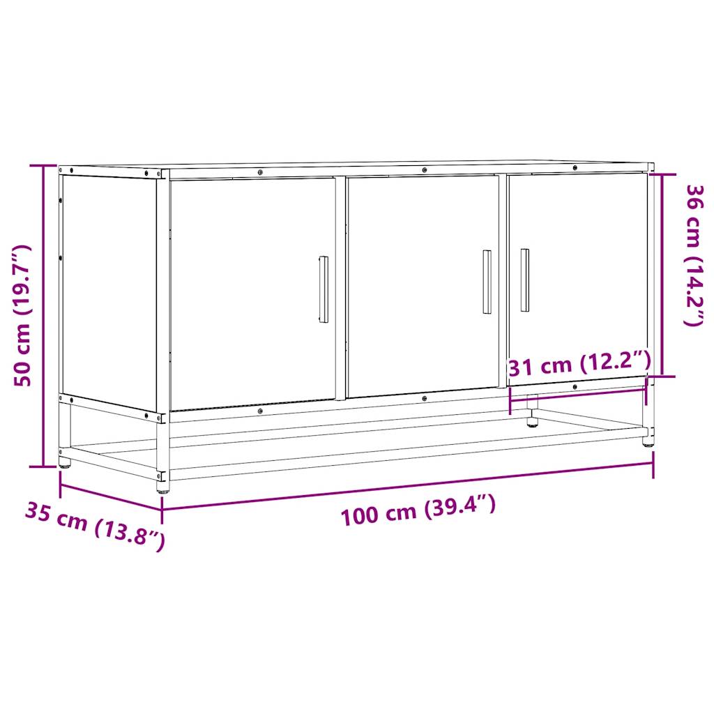 TV Cabinet Sonoma Oak 100x35x50 cm Engineered Wood and Metal