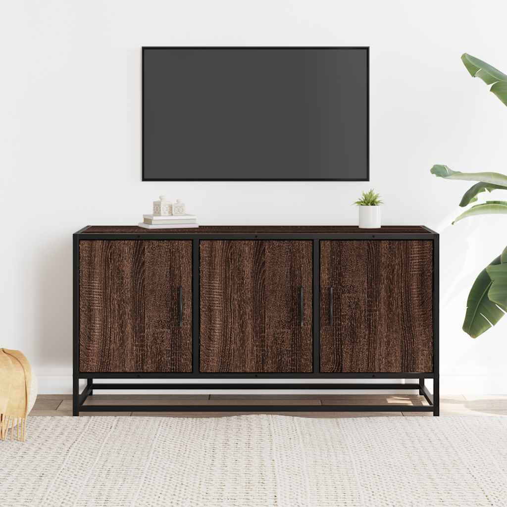 TV Cabinet Brown Oak 100x35x50 cm Engineered Wood and Metal