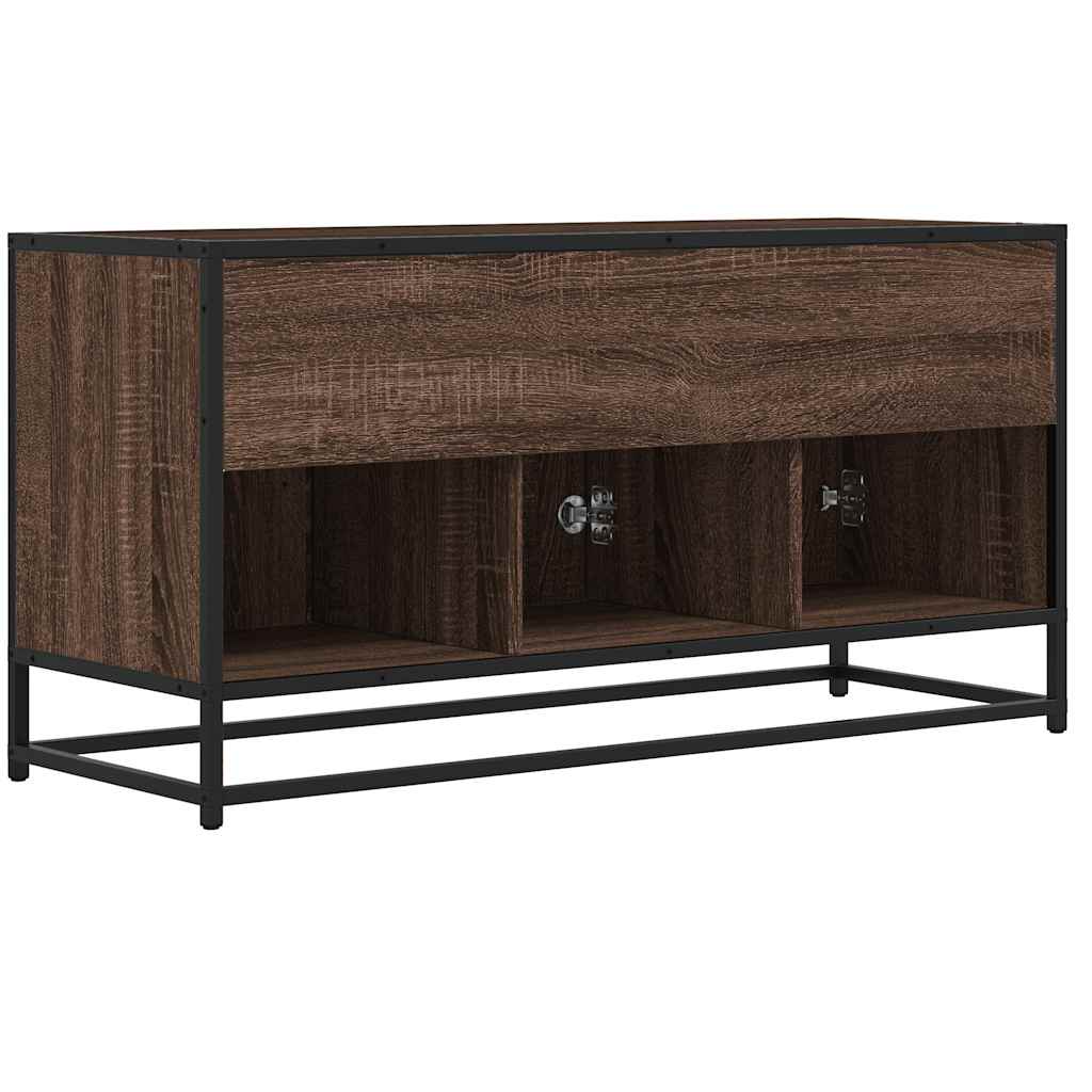 TV Cabinet Brown Oak 100x35x50 cm Engineered Wood and Metal