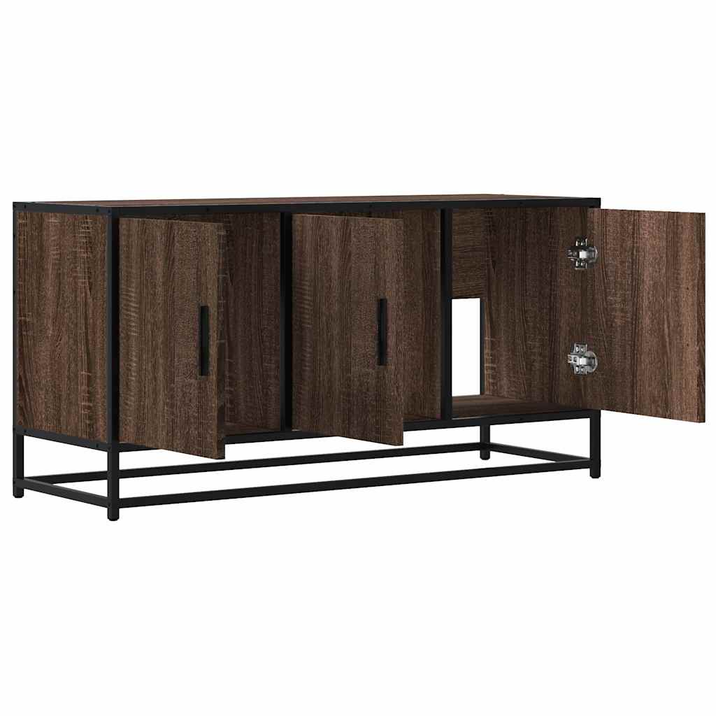 TV Cabinet Brown Oak 100x35x50 cm Engineered Wood and Metal