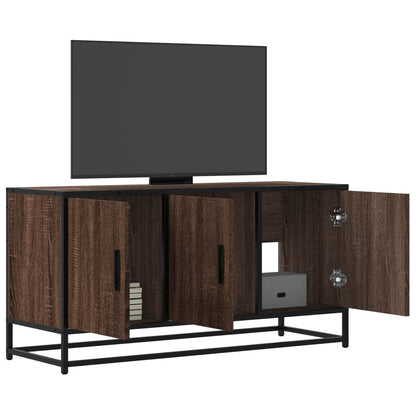 TV Cabinet Brown Oak 100x35x50 cm Engineered Wood and Metal