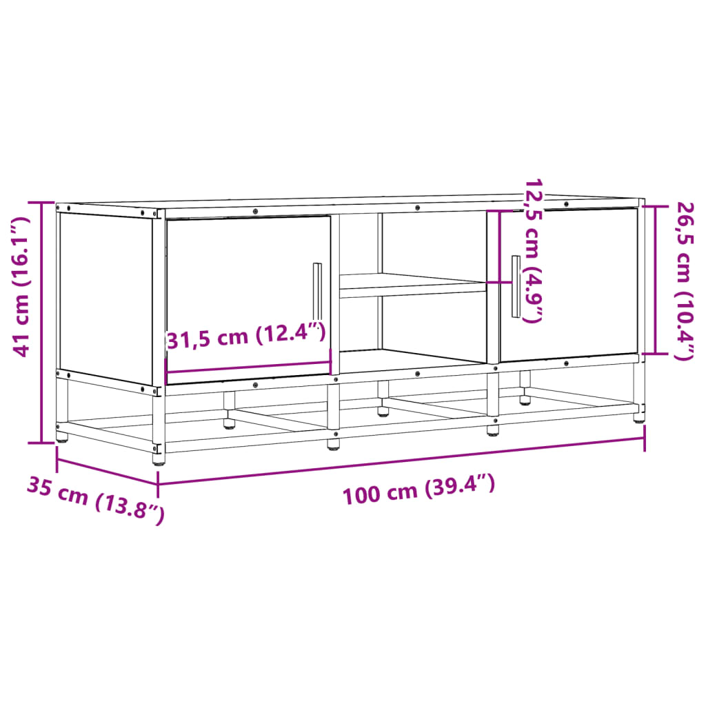 TV Cabinet Sonoma Oak 100x35x41 cm Engineered Wood and Metal