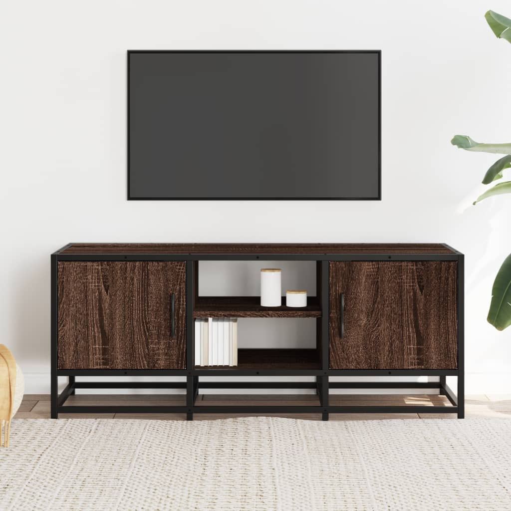 TV Cabinet Brown Oak 100x35x41 cm Engineered Wood and Metal