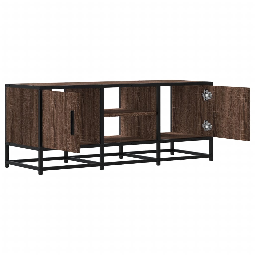 TV Cabinet Brown Oak 100x35x41 cm Engineered Wood and Metal