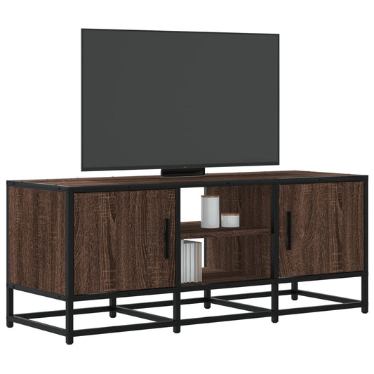 TV Cabinet Brown Oak 100x35x41 cm Engineered Wood and Metal