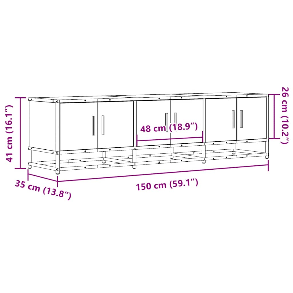 TV Cabinet Sonoma Oak 150x35x41 cm Engineered Wood and Metal