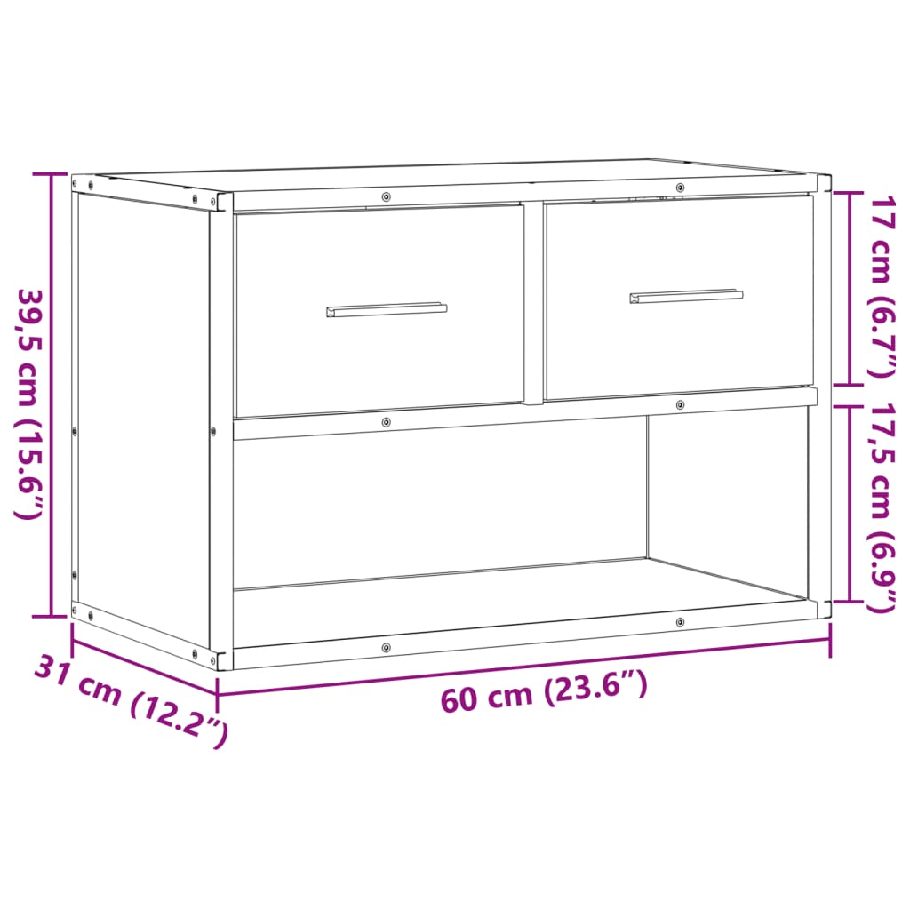 TV Cabinet Sonoma Oak 60x31x39.5 cm Engineered Wood and Metal