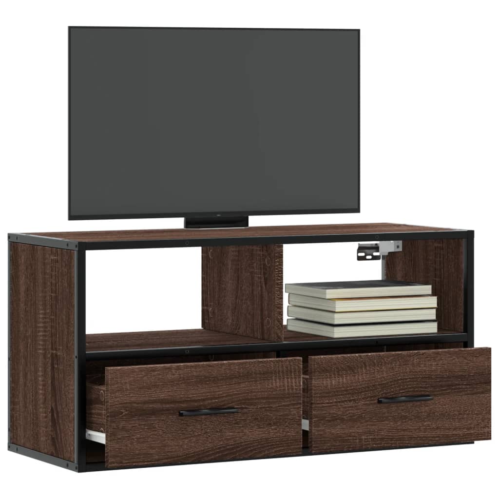 TV Cabinet Brown Oak 80x31x39.5 cm Engineered Wood and Metal